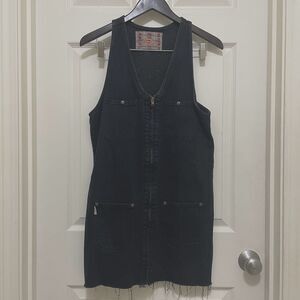 Revolt Full Zip Denim Mini Dress Jumper‎ Black Cut Off Sz X-Small XS Grunge Goth